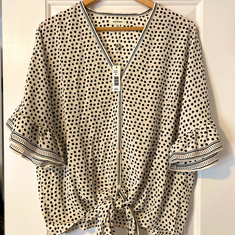 NWT Max Studio Short sleeve Polka Dot Blouse (XL)